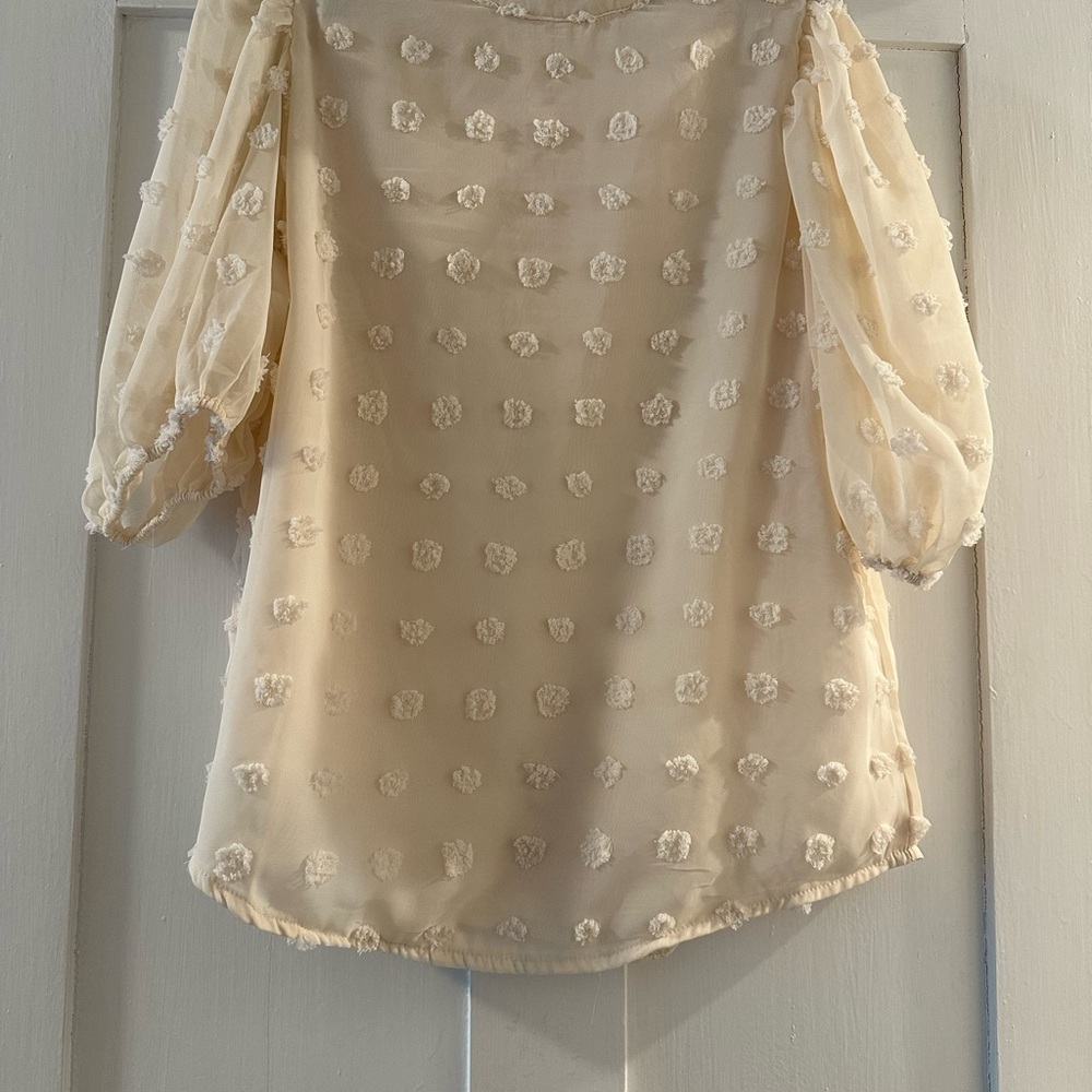 Cream Ruffled Puff Sleeve Blouse